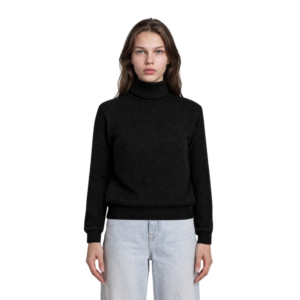 Talbots Turtleneck Sweater Women's Size Large Black Cashmere Blend Metallic Fall